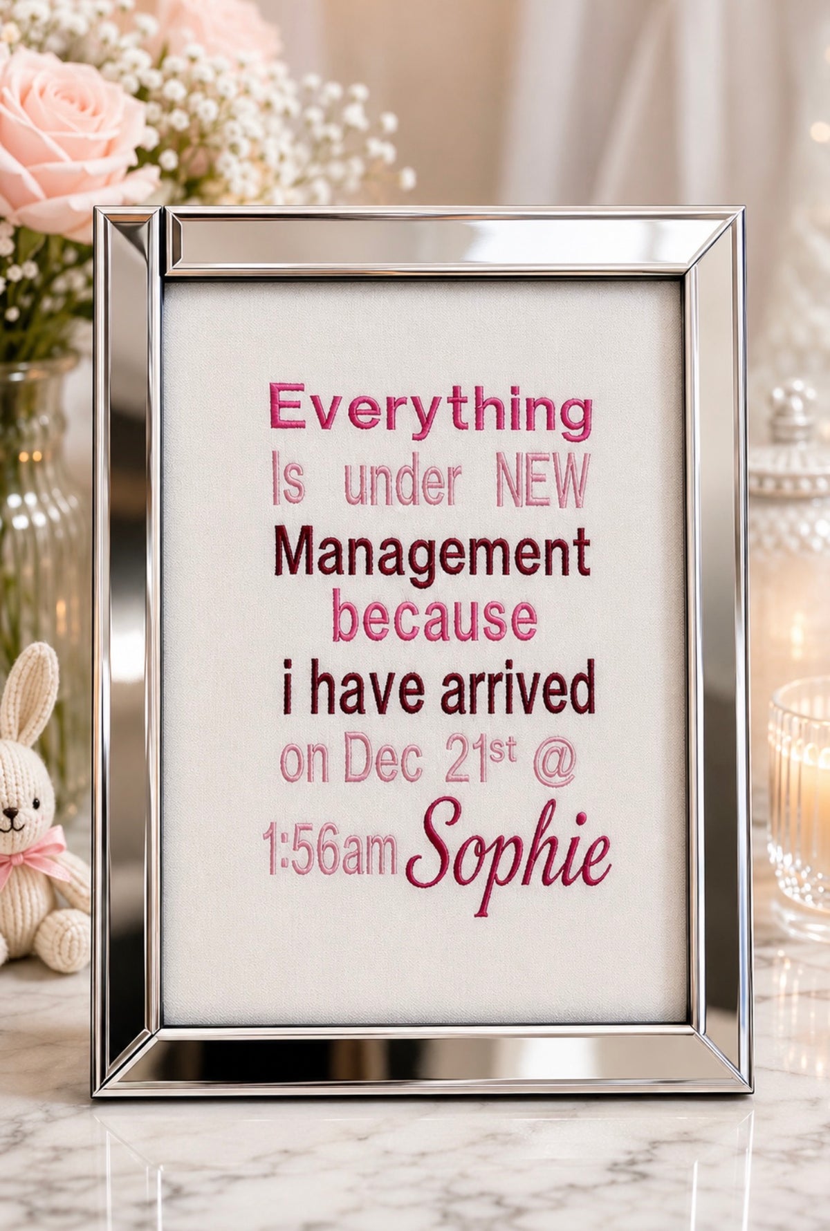 Personalised New Baby Announcement Frame – Everything Is Under New Management | Custom Baby Keepsake Gift