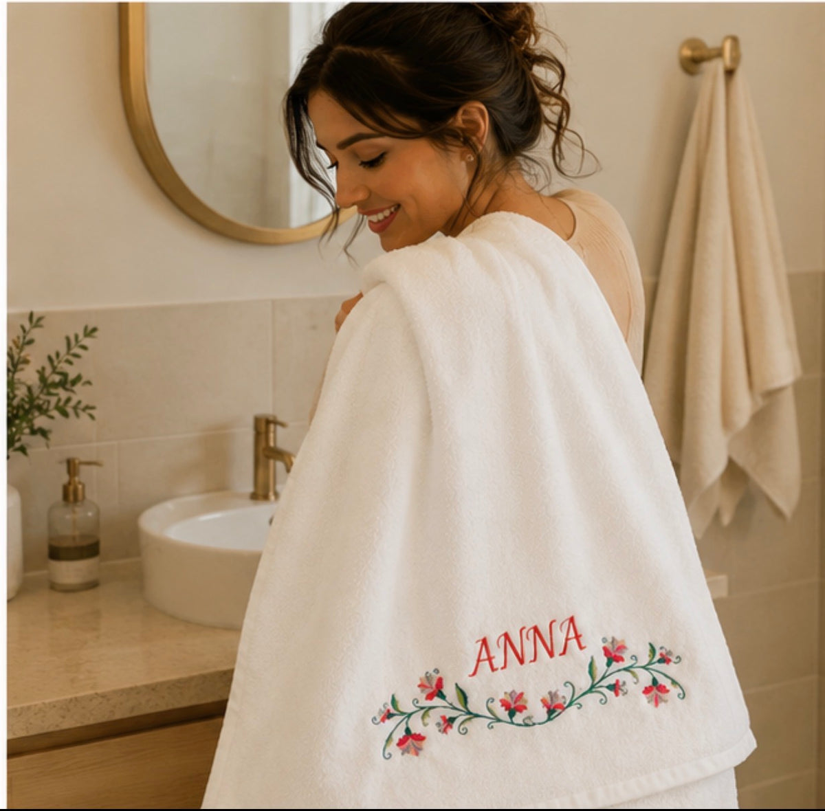 Personalised Embroidered white XL Bath Sheet