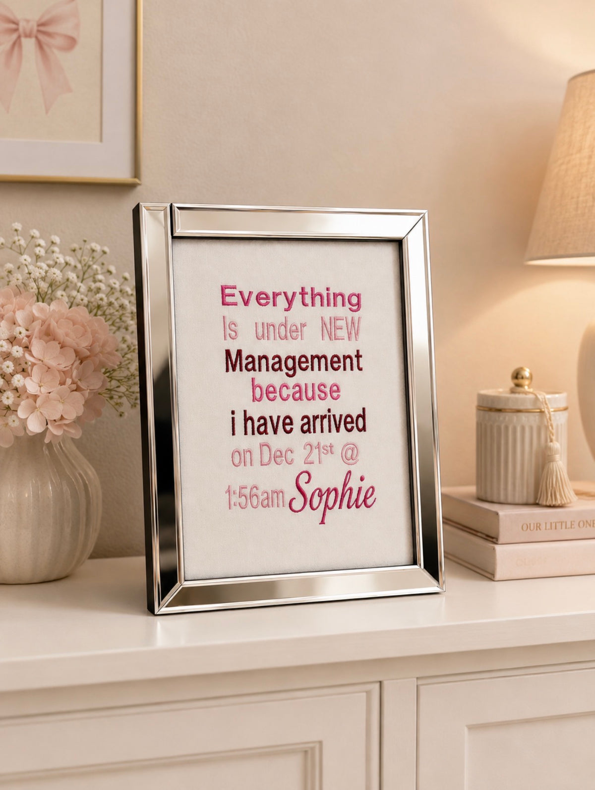 Personalised New Baby Announcement Frame – Everything Is Under New Management | Custom Baby Keepsake Gift