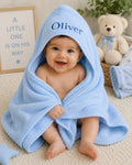 Personalised Baby Boy Hooded Towel – Custom Embroidered Name | Soft Light Blue Newborn Gift